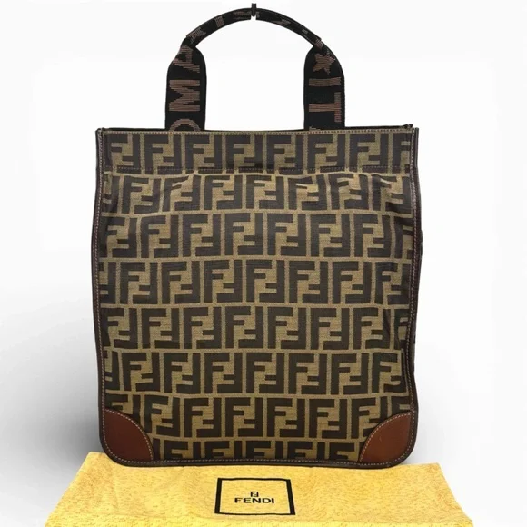 AUTH FENDI Tote Bag • Zucca Forever FF Fendi Logo Mania Monogram Tobacco Color - Picture 1 of 8